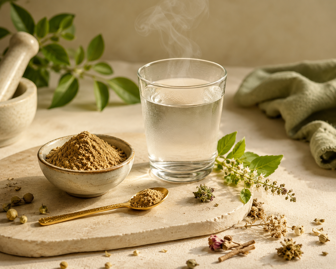 A glass of warm water with Herbal Paachak